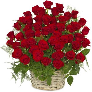 Kosz 50 Róż Czerwonych  - róże z dowozem do domu